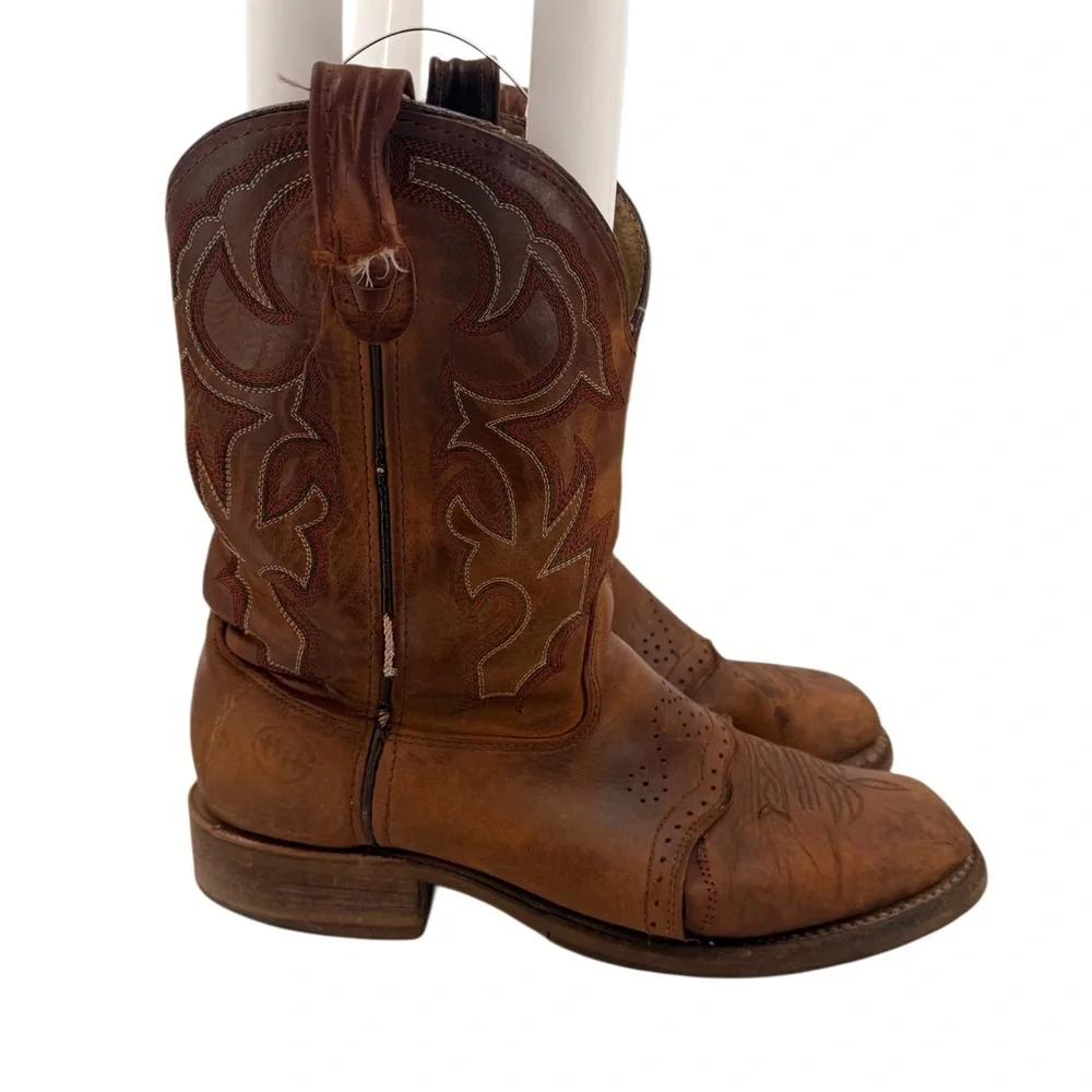 Double H DH3560 Mens Roper Brown Leather Square Toe Western Boots 12D Oil Resist